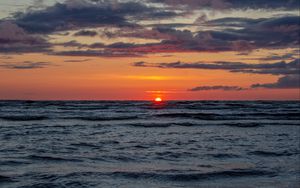 Preview wallpaper sunset, sea, horizon, sky, waves