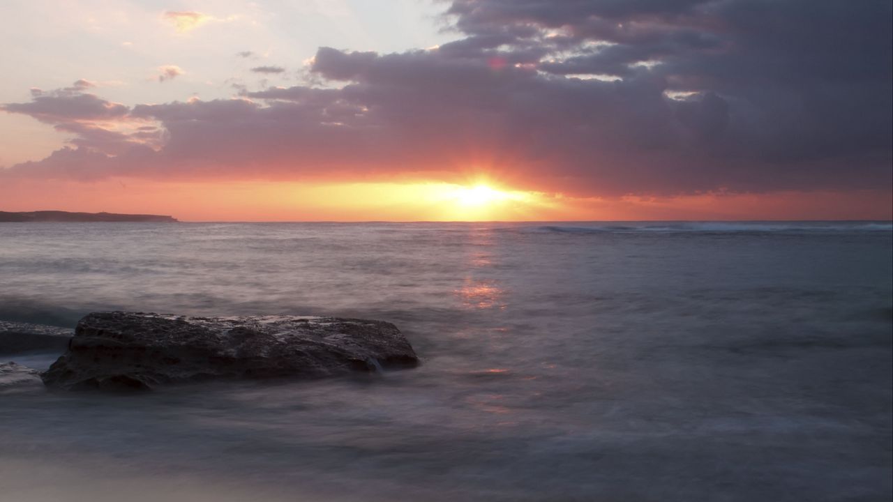 Wallpaper sunset, sea, horizon, beach, sky hd, picture, image