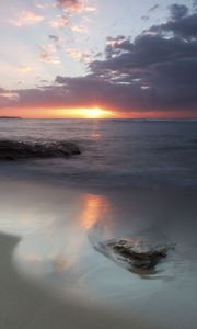 Preview wallpaper sunset, sea, horizon, beach, sky