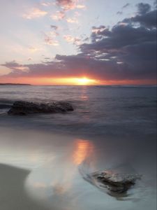 Preview wallpaper sunset, sea, horizon, beach, sky