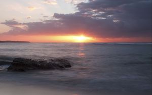 Preview wallpaper sunset, sea, horizon, beach, sky
