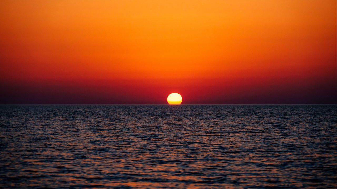 Wallpaper sunset, sea, horizon, glare, sky
