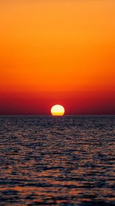 Preview wallpaper sunset, sea, horizon, glare, sky