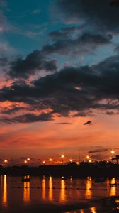 Preview wallpaper sunset, sea, lights, skyline, clouds, philippines