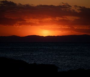 Preview wallpaper sunset, sea, mountains, dark, dusk