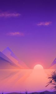 Preview wallpaper sunset, sea, mountains, landscape, art