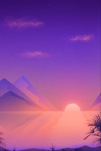 Preview wallpaper sunset, sea, mountains, landscape, art