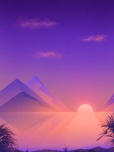 Preview wallpaper sunset, sea, mountains, landscape, art