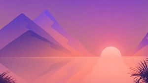 Preview wallpaper sunset, sea, mountains, landscape, art