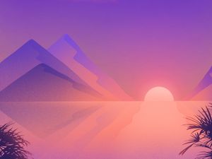 Preview wallpaper sunset, sea, mountains, landscape, art
