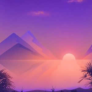 Preview wallpaper sunset, sea, mountains, landscape, art