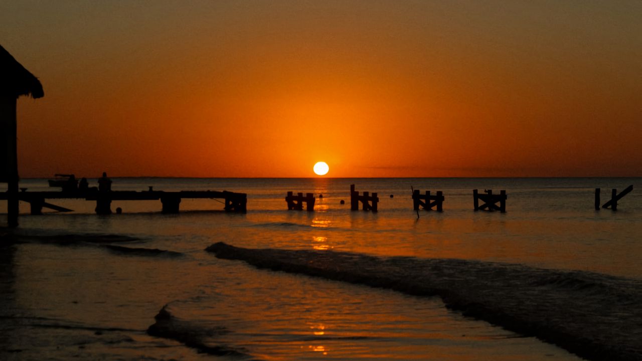 Wallpaper sunset, sea, pier, pilings