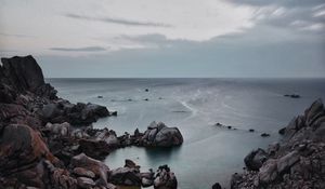 Preview wallpaper sunset, sea, rocks, sky