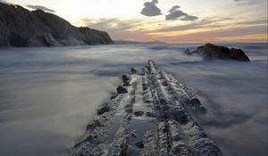 Preview wallpaper sunset, sea, rocks, landscape