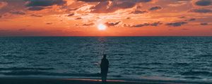 Preview wallpaper sunset, sea, silhouette, horizon, solitude, loneliness