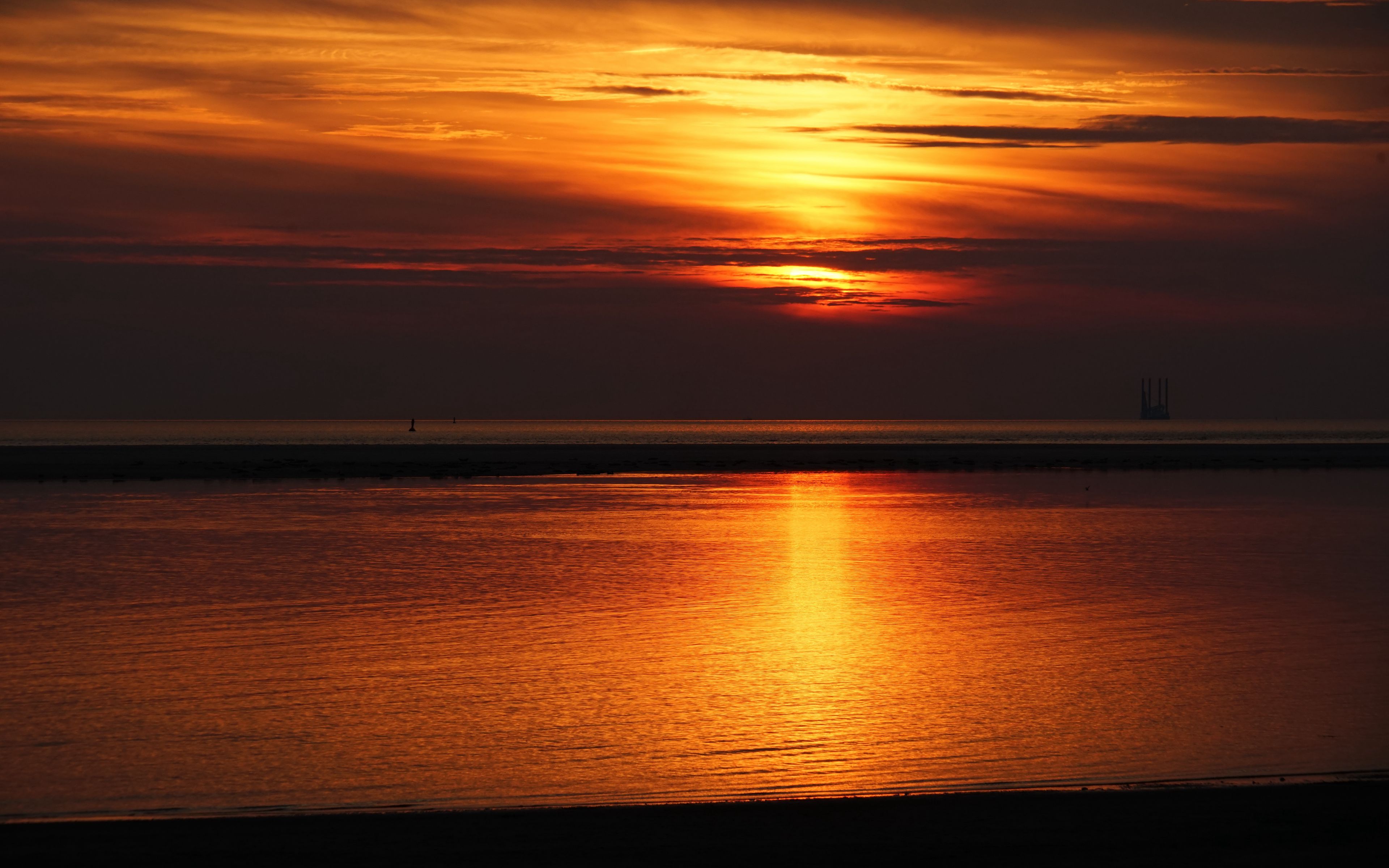 Download wallpaper 3840x2400 sunset, sea, skyline, twilight, sky 4k ...