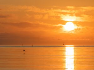 Preview wallpaper sunset, sea, sun, clouds, reflection
