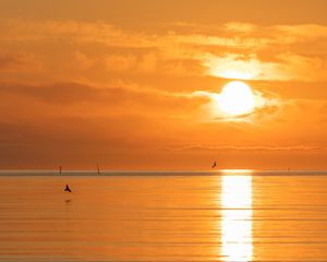 Preview wallpaper sunset, sea, sun, clouds, reflection