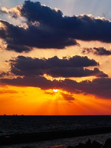 Preview wallpaper sunset, sea, sun, clouds, landscape