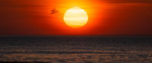 Preview wallpaper sunset, sea, sun, waves, dusk, horizon
