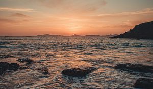 Preview wallpaper sunset, sea, water, rocks, nature