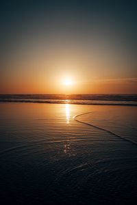 Preview wallpaper sunset, sea, water, waves, dusk
