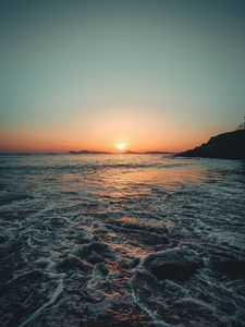 Preview wallpaper sunset, sea, waves, dusk