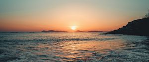 Preview wallpaper sunset, sea, waves, dusk