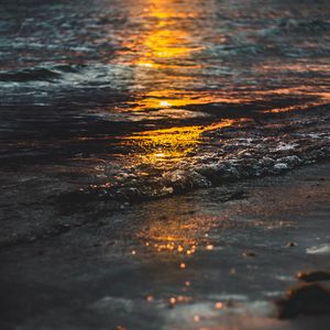 Preview wallpaper sunset, sea, waves, water, reflection