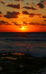 Preview wallpaper sunset, sea, waves, dusk, evening
