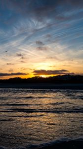 Preview wallpaper sunset, sea, waves