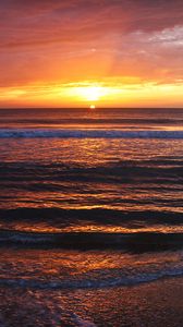 Preview wallpaper sunset, sea, waves, horizon