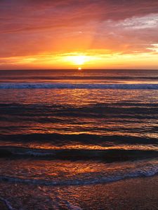 Preview wallpaper sunset, sea, waves, horizon