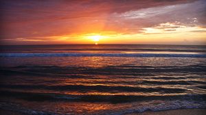Preview wallpaper sunset, sea, waves, horizon