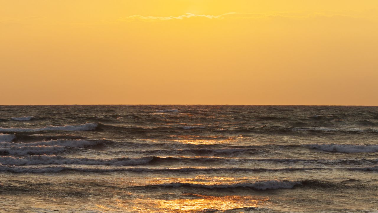Wallpaper sunset, sea, waves, coast
