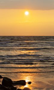 Preview wallpaper sunset, sea, waves, coast