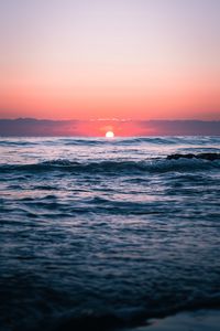 Preview wallpaper sunset, sea, waves, sun, horizon
