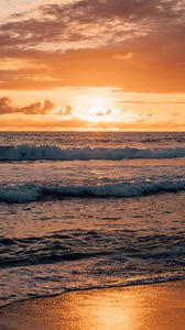 Preview wallpaper sunset, sea, waves, beach
