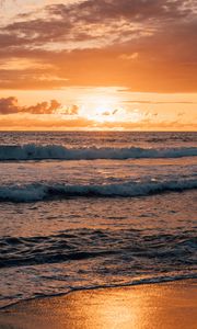 Preview wallpaper sunset, sea, waves, beach