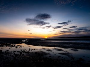 Preview wallpaper sunset, shore, dusk, sea, landscape