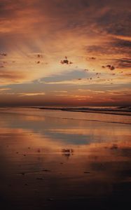 Preview wallpaper sunset, shore, water, reflection, landscape