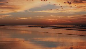 Preview wallpaper sunset, shore, water, reflection, landscape