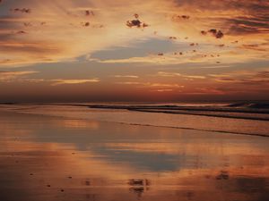 Preview wallpaper sunset, shore, water, reflection, landscape