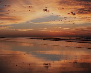 Preview wallpaper sunset, shore, water, reflection, landscape