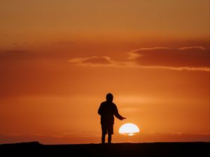 Preview wallpaper sunset, silhouette, sun, dark, evening