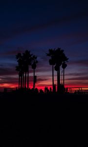 Preview wallpaper sunset, silhouettes, palm trees, people, tropics, sky