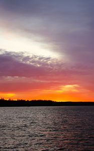 Preview wallpaper sunset, sky, clouds, horizon, lake, water, landscape, nature