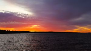 Preview wallpaper sunset, sky, clouds, horizon, lake, water, landscape, nature
