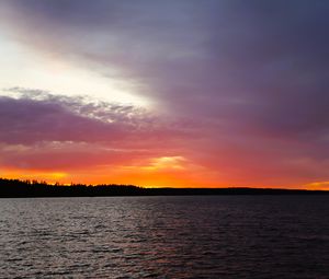 Preview wallpaper sunset, sky, clouds, horizon, lake, water, landscape, nature