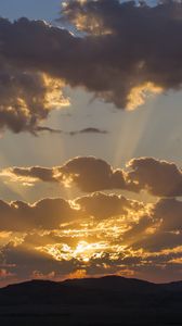 Preview wallpaper sunset, sky, hills, clouds